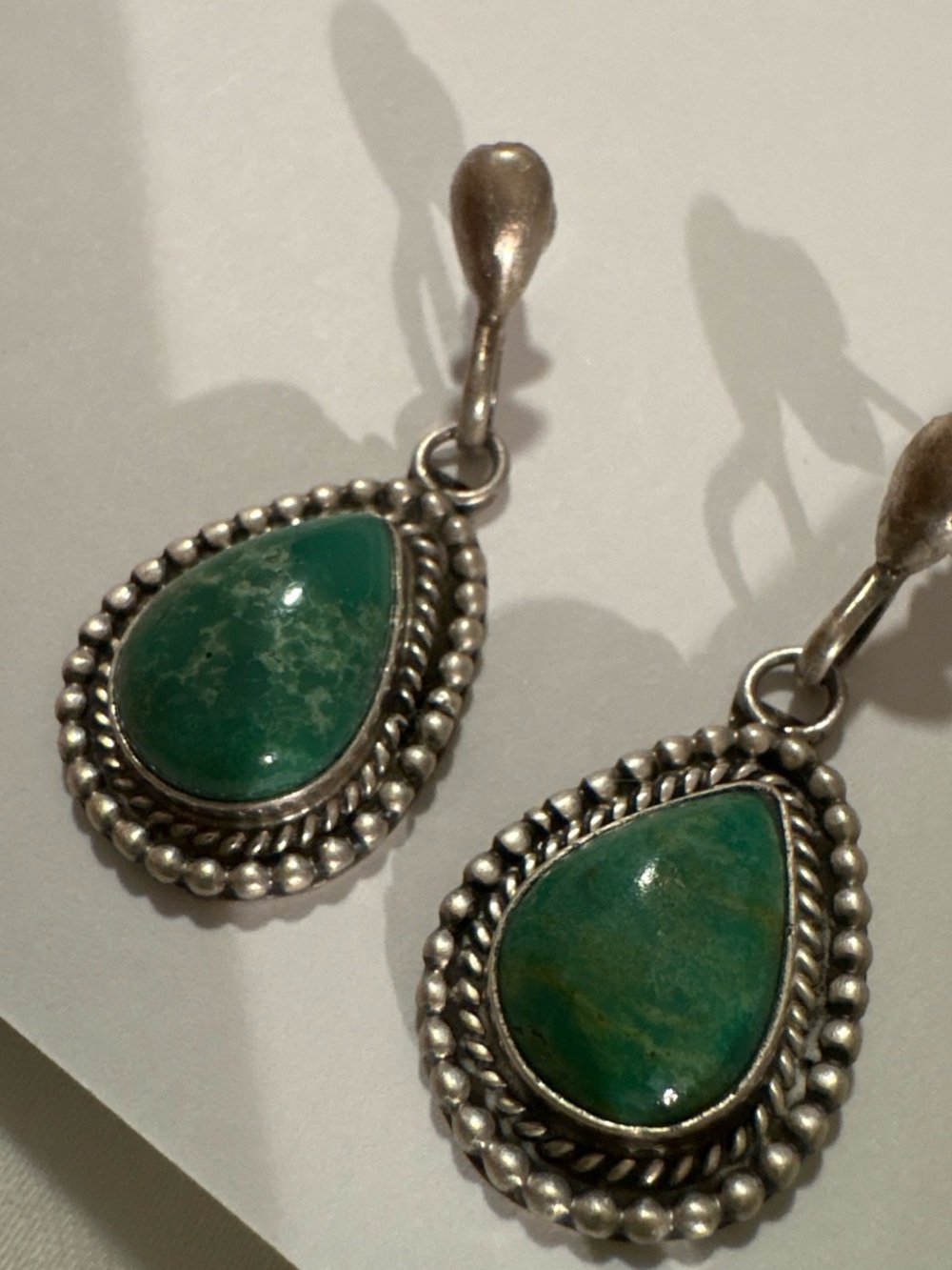 Sterling Silver Teardrop Green Stone Drop Earrings